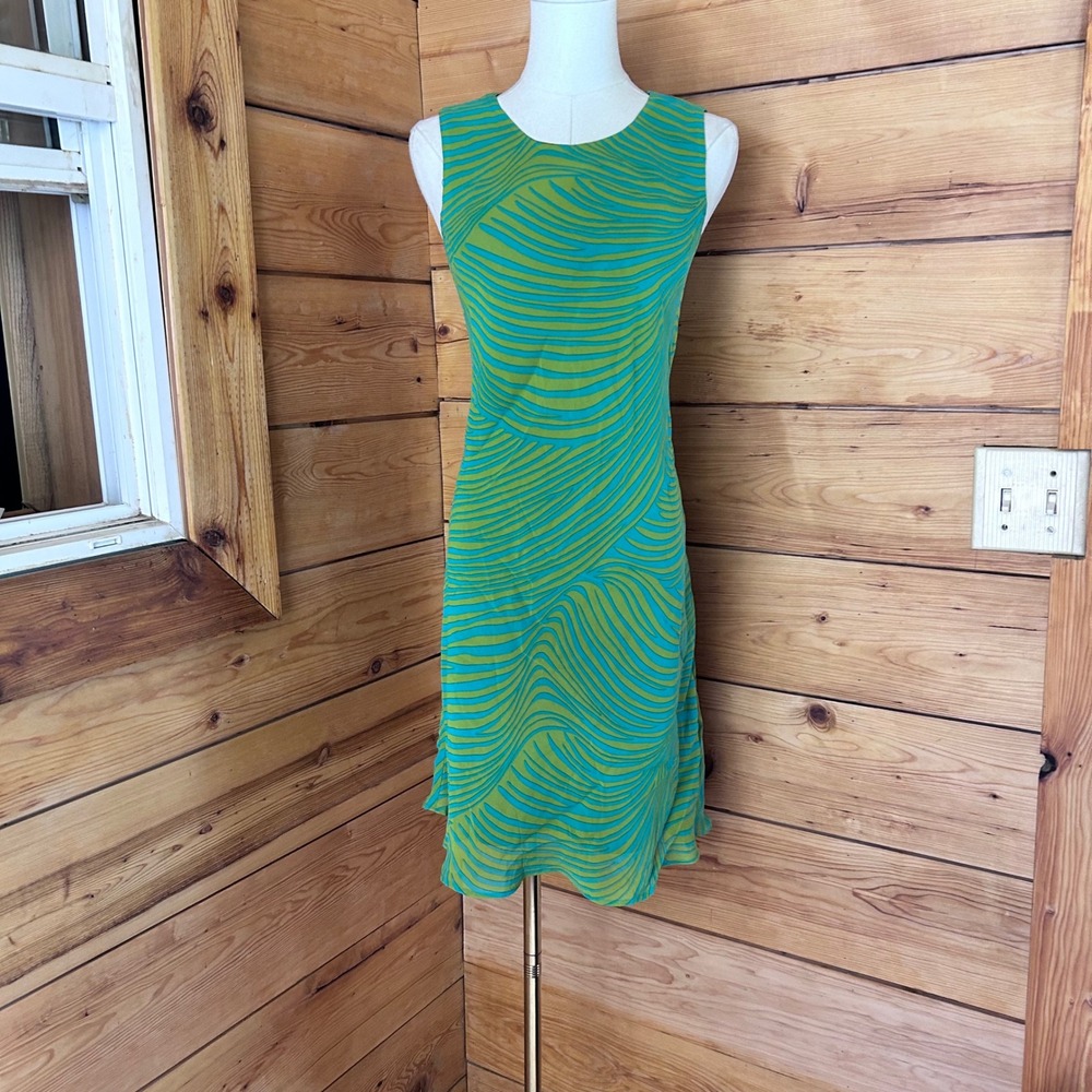 Vintage Shift Dress Womens Medium Green Turquoise Abstract Swirl 90s Tessuto
